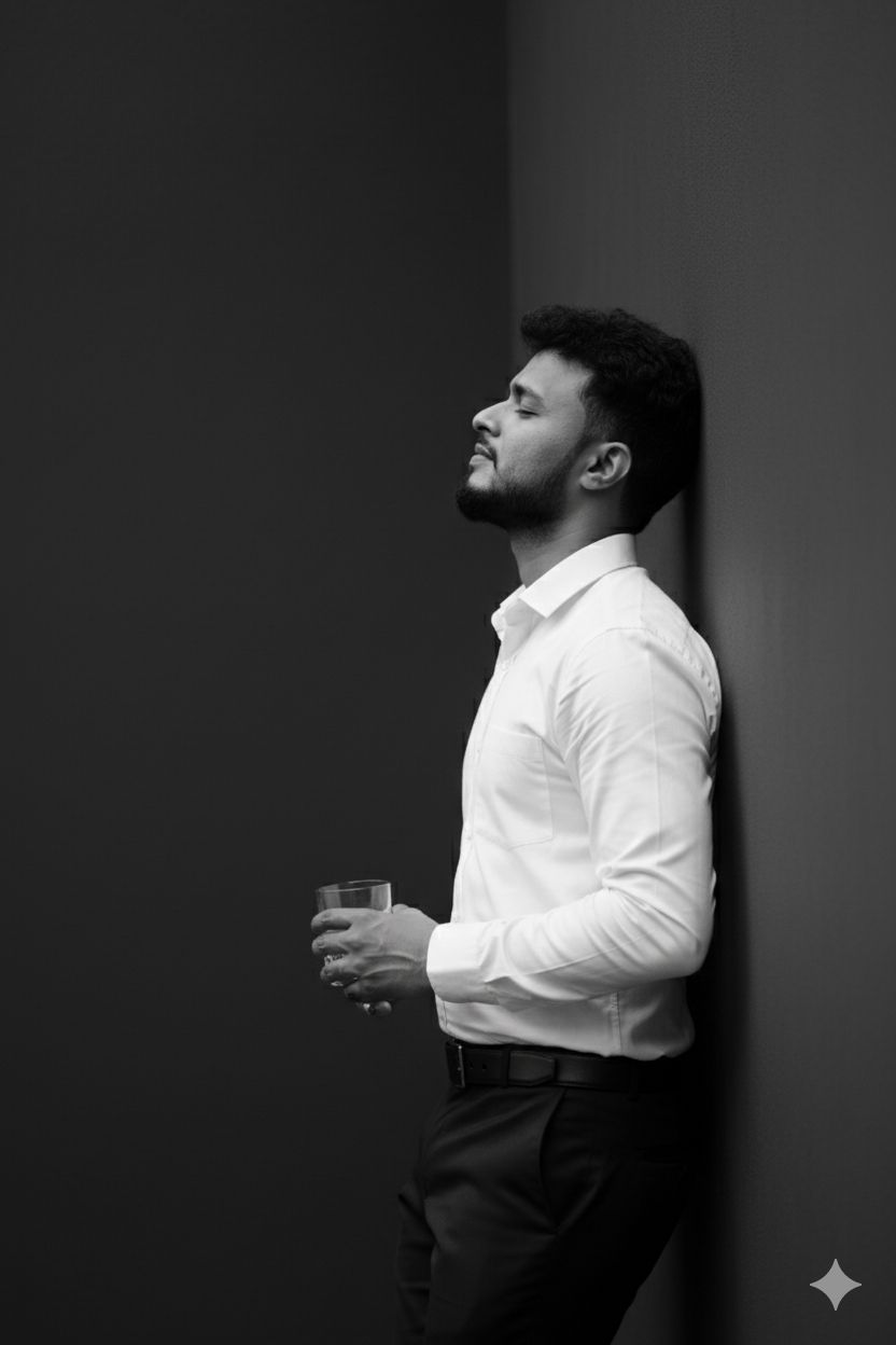 standing in profile, leaning with my back against a smooth wall