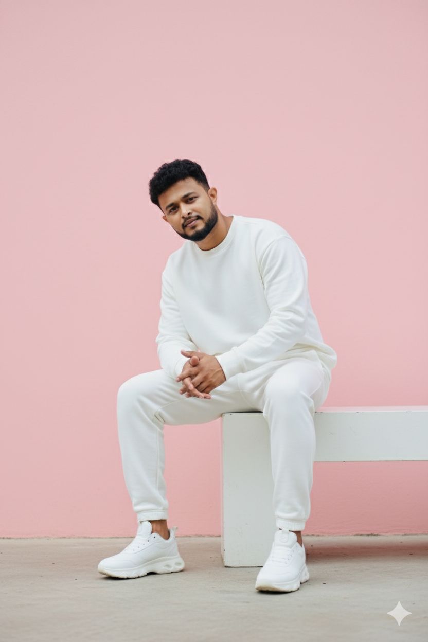 White drip + pink wall = clean, chic AI runway!” 👟💖