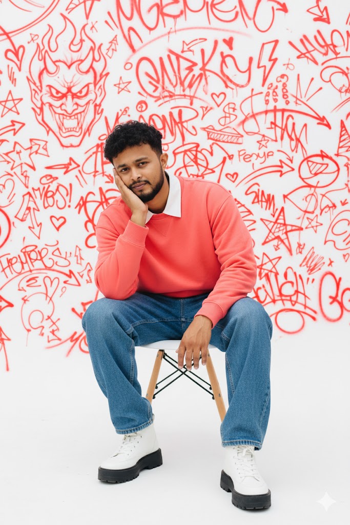 young man with curly dark hair and a beard